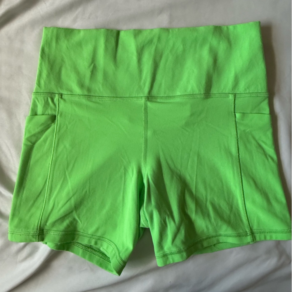 Athleta Lime Green Workout Shorts with Pockets